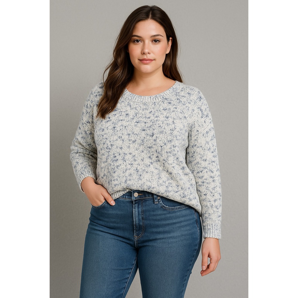 Gap Sweater Womens L Blue White Dolman Sleeve Crew Neck Chunky Knit Cozy Comfort